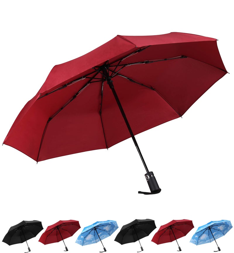 SY COMPACT Travel Umbrella Automatic Windproof Umbrellas Strong Compact Umbrella in Rain for Women Men golf umbrella (Red) - Image 2
